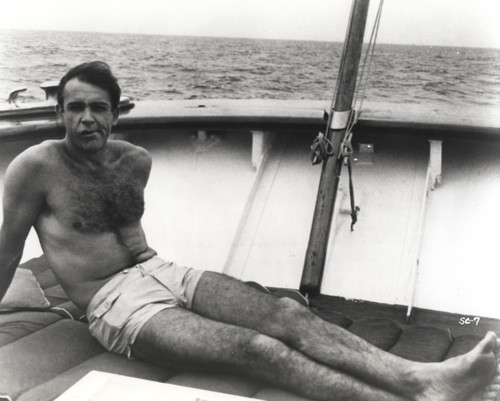 Sean Connery sunbathing on a boat Photo Print - Item # VARCEL688592