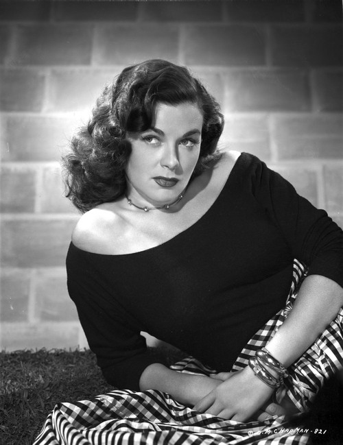 Marguerite Chapman Posed in Black Dress with Checkered Shawl Photo Print - Item # VARCEL696090