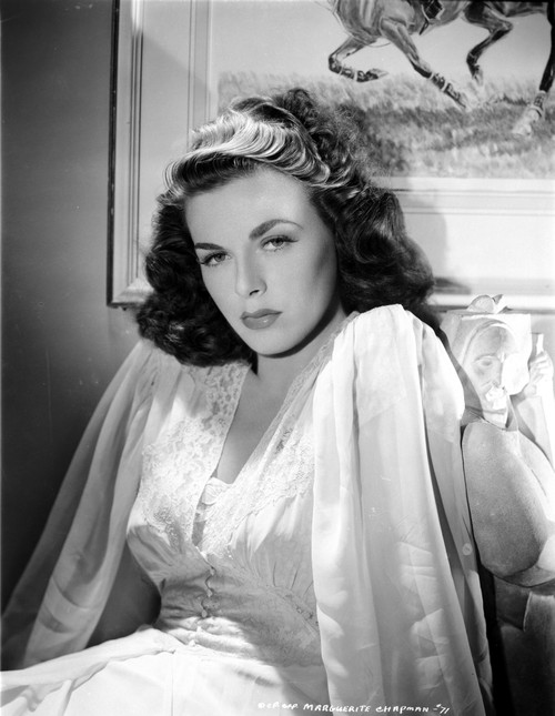 Marguerite Chapman Posed in White Dress with White Robe Photo Print - Item # VARCEL696082