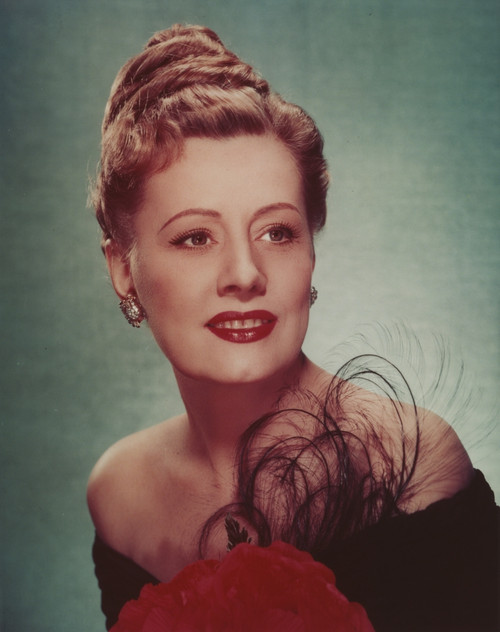 Irene Dunne wearing a Black Dress on a Blue Background Photo Print