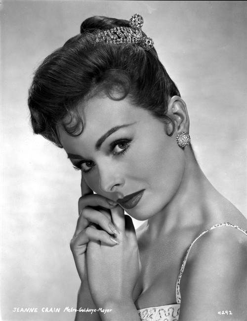 Jeanne Crain Portrait in White String Strap Dress and Button Earrings Photo Print - Item # VARCEL696443