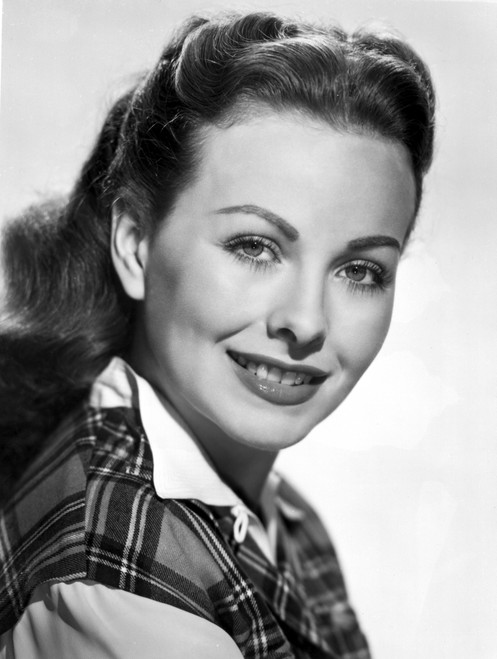 Jeanne Crain Portrait in Black Tartan Shirt with White Long Sleeves and Collar Photo Print - Item # VARCEL696447