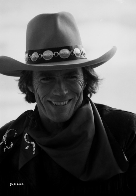 Clint Eastwood smiling in Cowboy Attire with Black and White Background Photo Print - Item # VARCEL696576