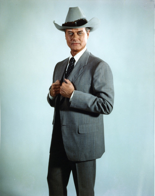 Larry Hagman Posed in Grey Coat with Cowboy Hat Photo Print - Item # VARCEL696577