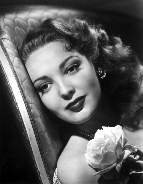 Linda Darnell posed with A Flower in Her Chest in Black and White Photo Print - Item # VARCEL696765