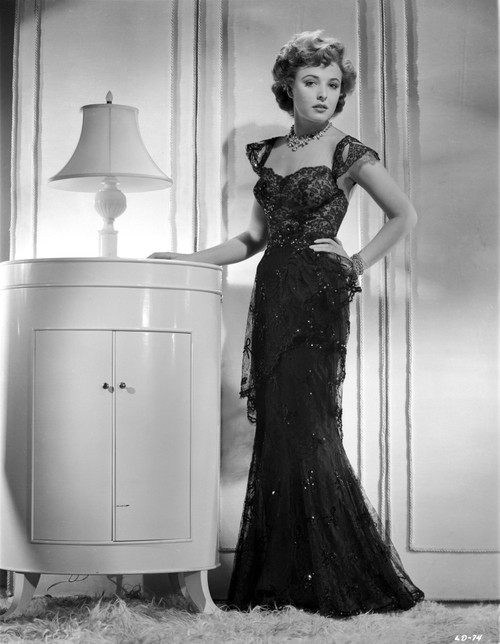 Laraine Day posed wearing Black Dress in Black and White Photo Print - Item # VARCEL696871