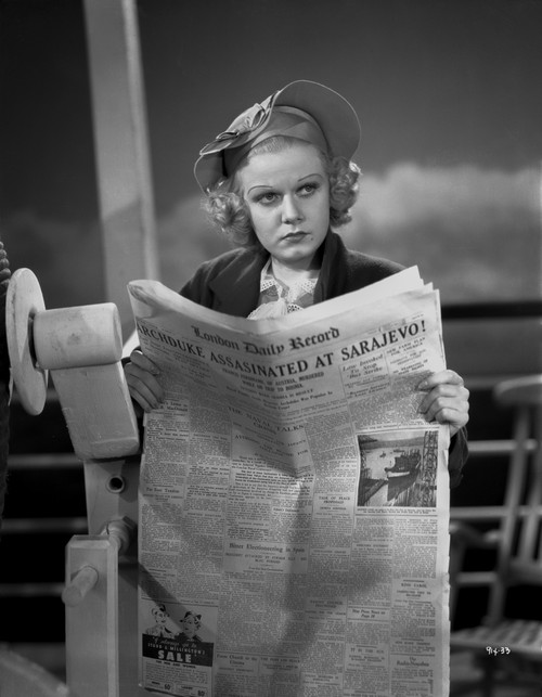 Jean Harlow Portrait Read a Newspaper in Black Long Sleeve Shirt and Hat Photo Print - Item # VARCEL696932