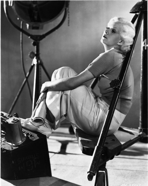 Jean Harlow Seated Knees Bent in Black Shirt and White Skirt Photo Print - Item # VARCEL696990