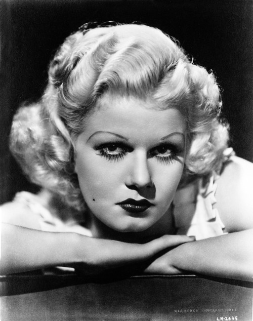 Jean Harlow Close Up Portrait in White Ruffled Strap Sleeveless Dress Photo Print - Item # VARCEL697108