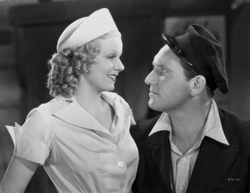 Jean Harlow Portrait Scene from a Film in White Felt Hat and White Folder Short Sleeve Collar Shirt Photo Print - Item # VARCEL697208