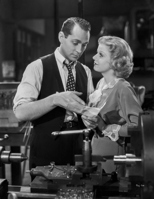 Jean Harlow Couple Shot Scene from a Film in Grey Long Sleeve Velvet Dress with White Ruffled Collar Photo Print - Item # VARCEL697248