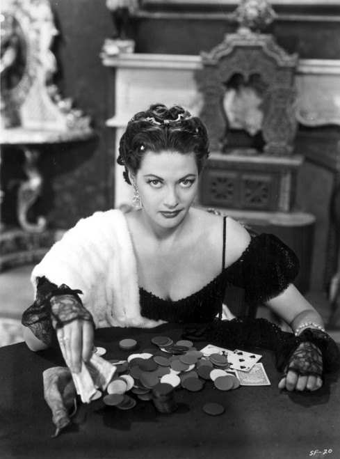 Yvonne Decarlo Playing Cards and Chips in Black and White Photo Print - Item # VARCEL697250