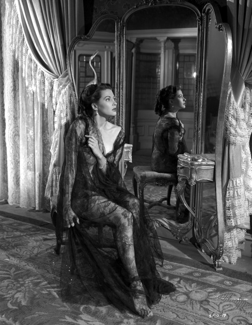 Yvonne Decarlo Facing Side View in Black Dress in Black and White Photo Print - Item # VARCEL697265