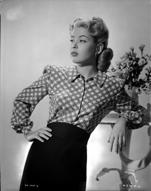Gloria DeHaven posed in Checkered Dress in Black and White Photo Print - Item # VARCEL697479