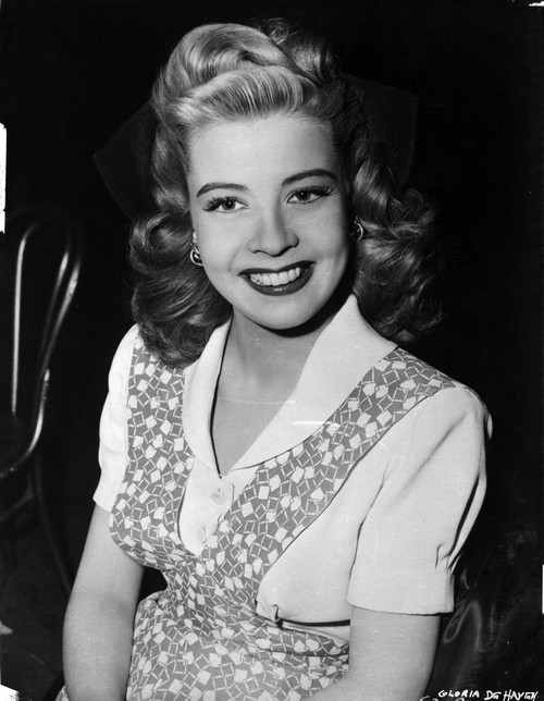 Gloria DeHaven Red lipstick, Curly Hair smiling Photo Print - Item # VARCEL697496