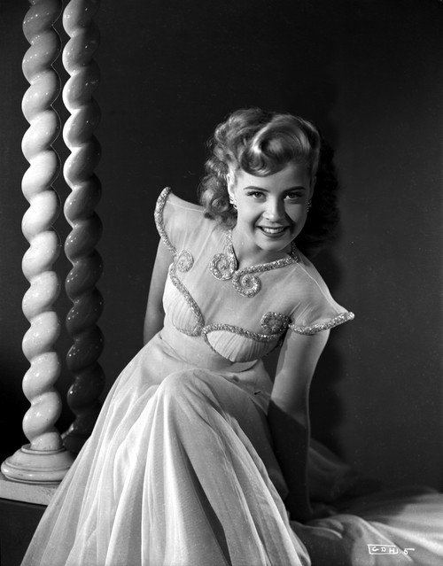 Gloria DeHaven smiling in White Dress in Black and White Photo Print - Item # VARCEL697514