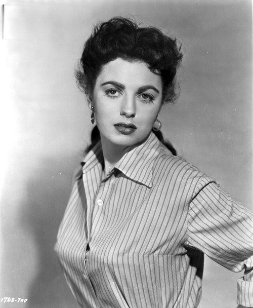 Faith Domergue Posed in Striped Shirt in Black and White Portrait Photo Print - Item # VARCEL697669