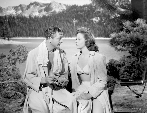 Susan Hayward Talking to Man wearing a Bathrobe Photo Print - Item # VARCEL697683