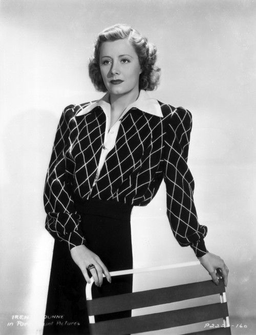 Irene Dunne on Diamond Printed Top standing Portrait Photo Print - Item # VARCEL697966