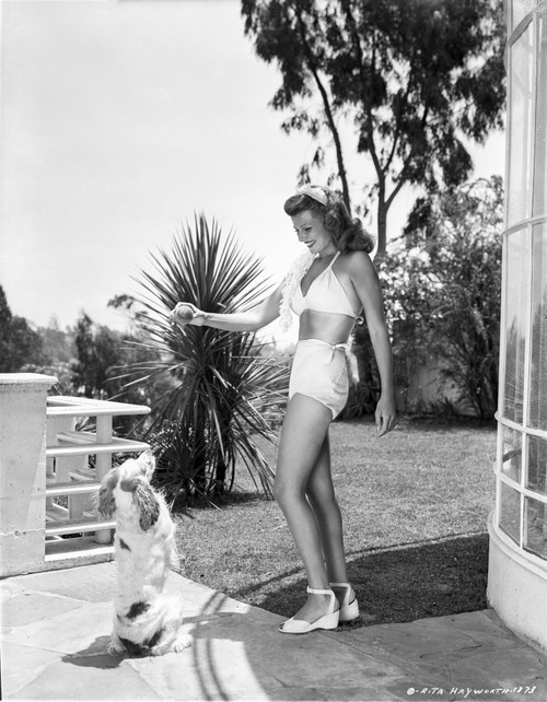 Rita Hayworth posed in A Swimwear with A Dog Photo Print - Item # VARCEL697976