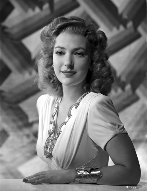 June Duprez on a Decent Dress Hand on Table Portrait Photo Print - Item # VARCEL698037