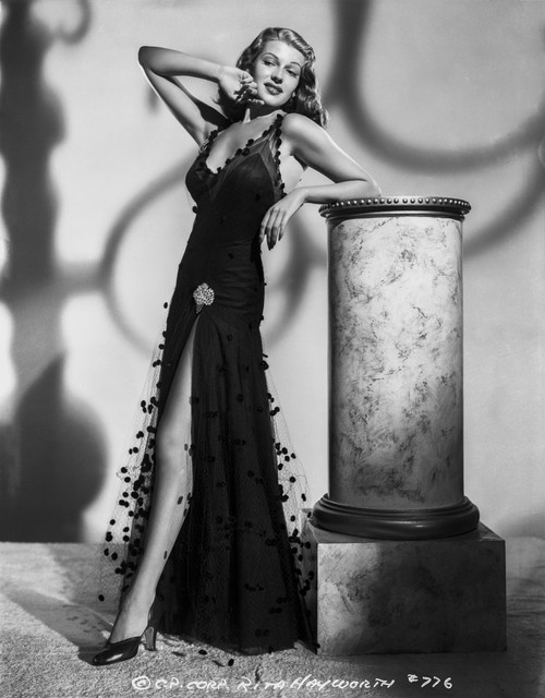 Rita Hayworth Leaning in Black High Slit Dress Photo Print - Item # VARCEL698248