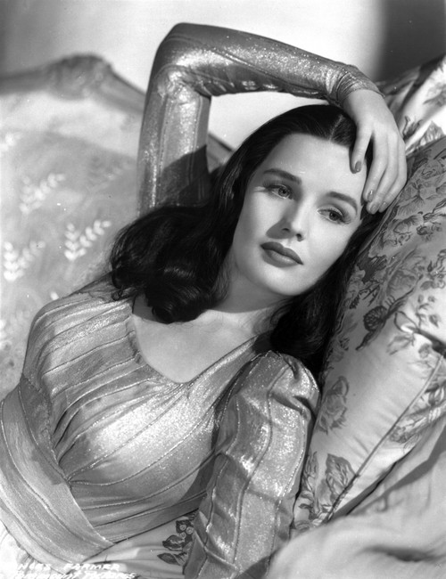 Frances Farmer on a Silk Long Sleeve Dress and Lying Portrait Photo Print - Item # VARCEL698345