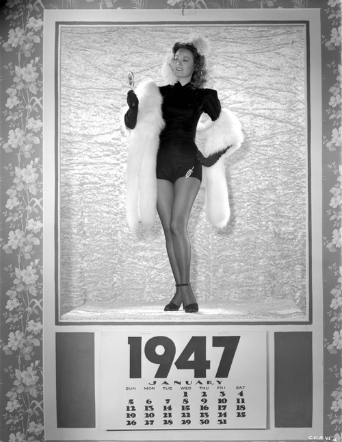 Carol Forman in Furry Shawl and Black Long Sleeve Dress Portrait on a Calendar Photo Print - Item # VARCEL698675
