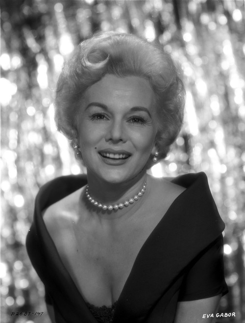 Eva Gabor on a V Neck Dress and smiling Photo Print - Item # VARCEL698803
