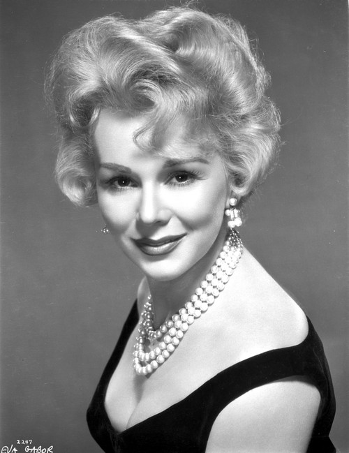 Eva Gabor on a Dress with Pearl Necklace and Earrings Photo Print - Item # VARCEL698815