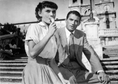 Audrey Hepburn and Gregory Peck in Roman Holiday Photo Print - Item # VARCEL698860