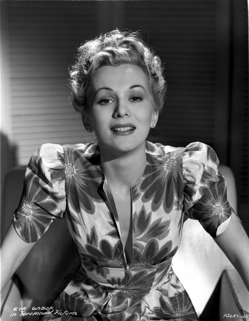 Eva Gabor on Printed Dress sitting Portrait Photo Print - Item # VARCEL698862