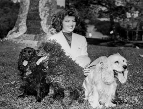 Katharine Hepburn in White Dress with Dog Photo Print - Item # VARCEL699006