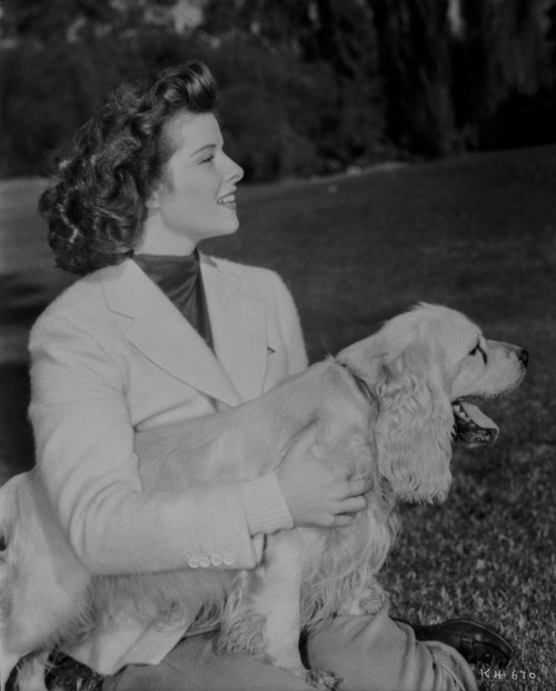 Katharine Hepburn Holding a Dog in White Dress Photo Print - Item # VARCEL699009