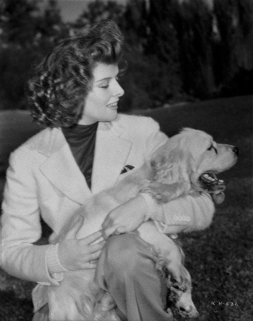 Katharine Hepburn wearing White Dress with Dog Photo Print - Item # VARCEL699015
