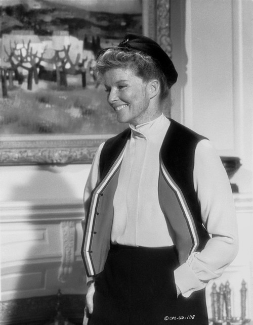 Katharine Hepburn posed in Elegant Dress in Black and White Photo Print - Item # VARCEL699050