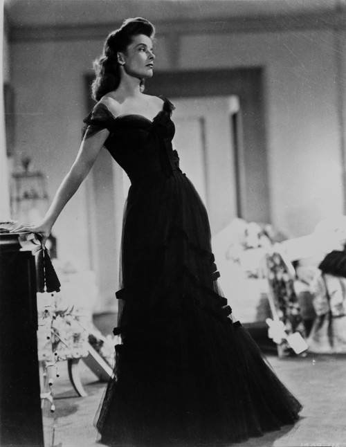 Katharine Hepburn with Black Dress in Black and White Photo Print