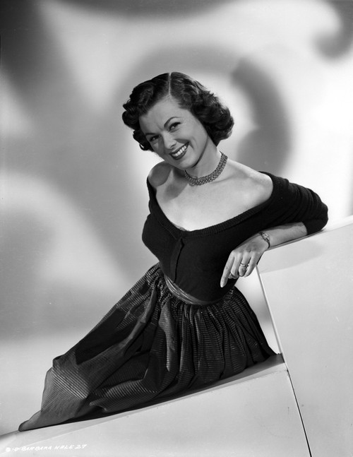 Barbara Hale on an Off-Shoulder Dress in Black and White Portrait Photo Print - Item # VARCEL699589