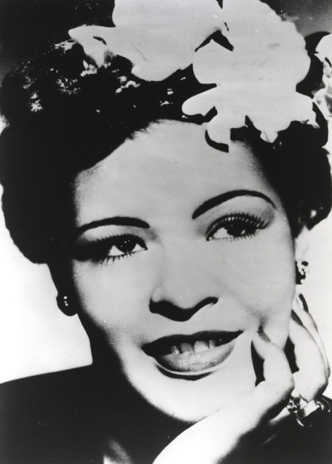 Billie Holiday smiling with Flower on Hair Black and White Portrait Photo Print - Item # VARCEL699823