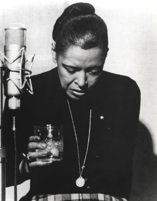 Billie Holiday Looking Down in Black Dress with Glass Photo Print - Item # VARCEL699860
