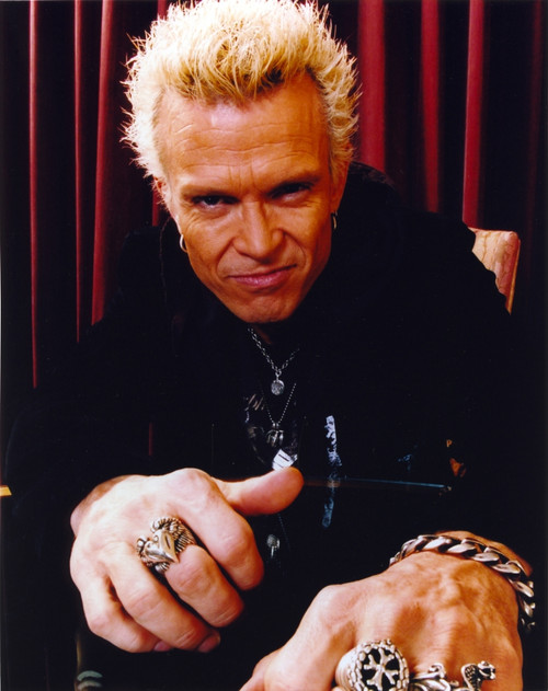 Billy Idol Posed wearing Black Outfit with Red Curtain Background Photo Print - Item # VARCEL700300