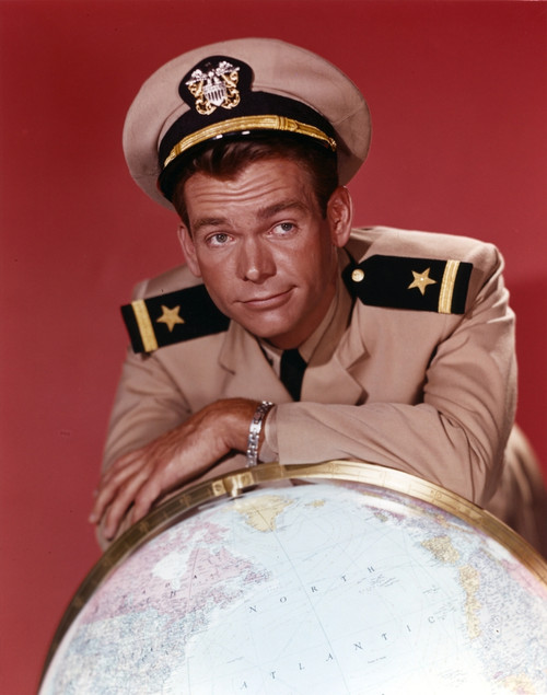 Dean Jones Portrait Leaning on a Globe in Army Uniform Photo Print - Item # VARCEL700821