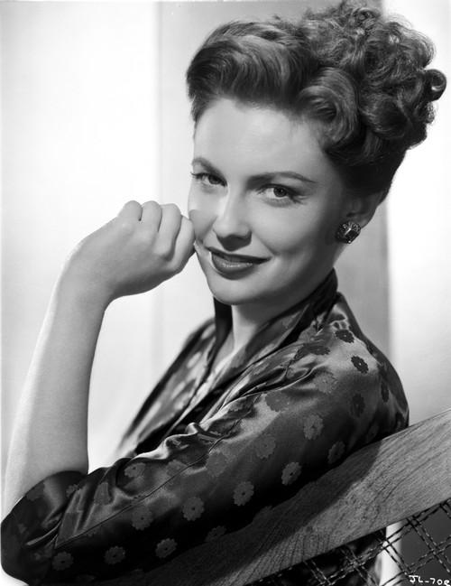 Joan Leslie Silk Long Sleeve Leaning and smiling Photo Print - Item # VARCEL701387