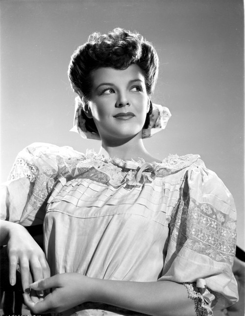 Marjorie Lord on Lace Ruffled Top sitting and posed Photo Print - Item # VARCEL701498