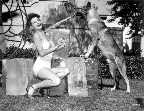 Marjorie Lord on a Swimsuit with a Dog Photo Print - Item # VARCEL701502