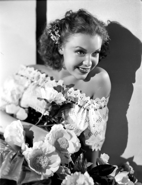 Margo on a Lace smiling with Flowers Photo Print