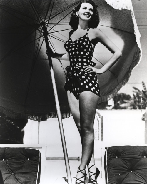 Jinx Falkenburg wearing a polka dot swimsuit Photo Print - Item # VARCEL688980