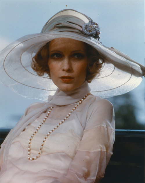Mia Farrow wearing White Dress with Hat Portrait Photo Print - Item # VARCEL689023
