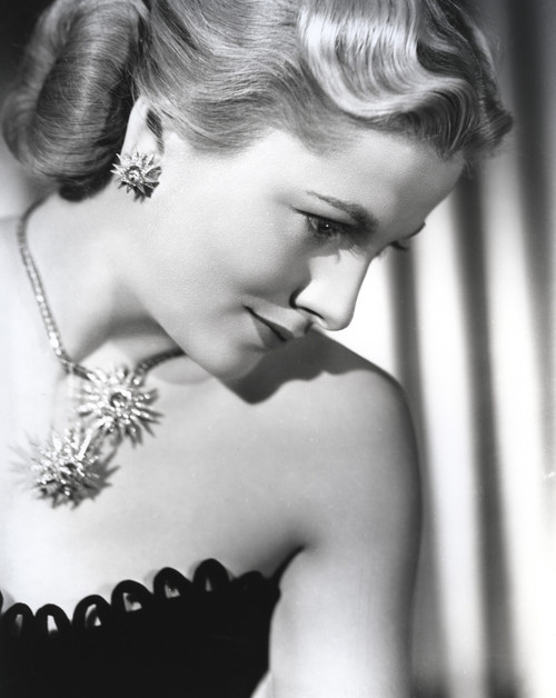 Joan Fontaine wearing a Strapless Black Dress and a Necklace Photo Print - Item # VARCEL689355