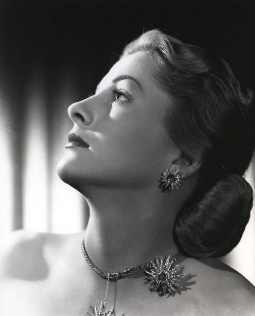 Joan Fontaine Looking Up wearing Matching Necklace and Earrings in Portrait Photo Print - Item # VARCEL689398